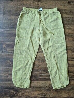 C&C California Linen Blend Bright Green Cargo Joggers Size Large